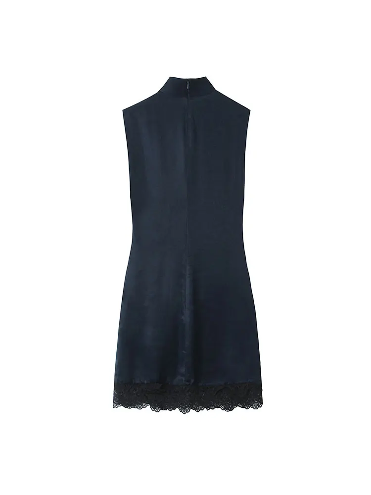 فستان قصير مثير للربيع لعام 2026 من NLZGMSJ فستان جديد بلون سادة بدون أكمام من الدانتيل للتجاعيد فساتين نسائية للحفلات المسائية