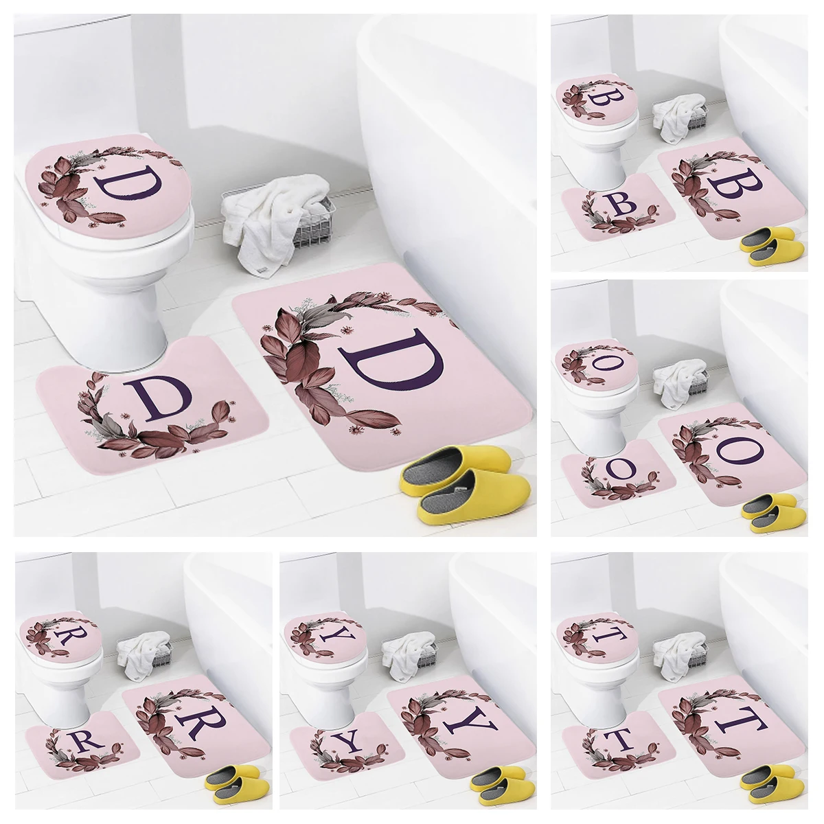 3pcs Letters and wreaths home bathroom floor mats Bath mat modern bathroom accessories rug Toilet mat Bathtub anti-slip carpet