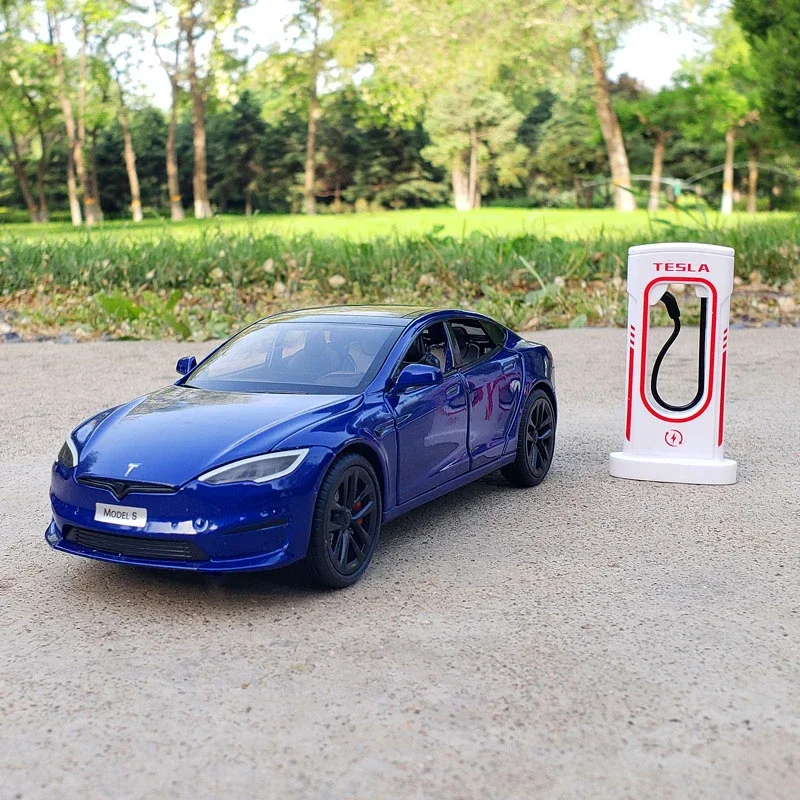 1:24 Tesla Model S Alloy Car Model Diecast Metal Toy Vehicle Car Model Simulation Collection Sound Light Kids Toy Gift C270