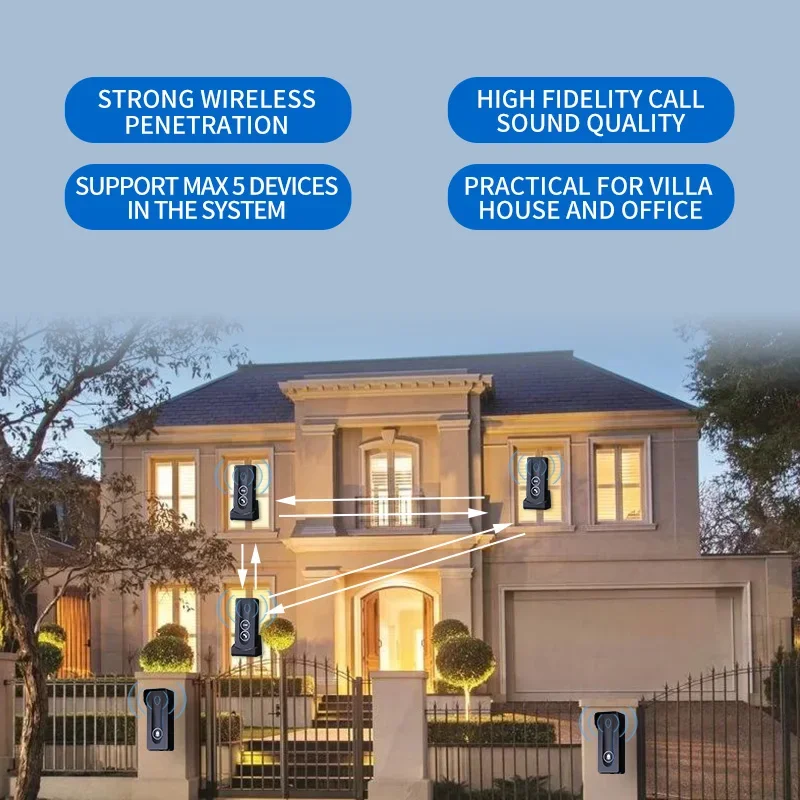 433MHzソーラーパワーワイヤレスインターホンドア、800M長距離屋外ドアベル、リモートロック解除、双方向インターホン
