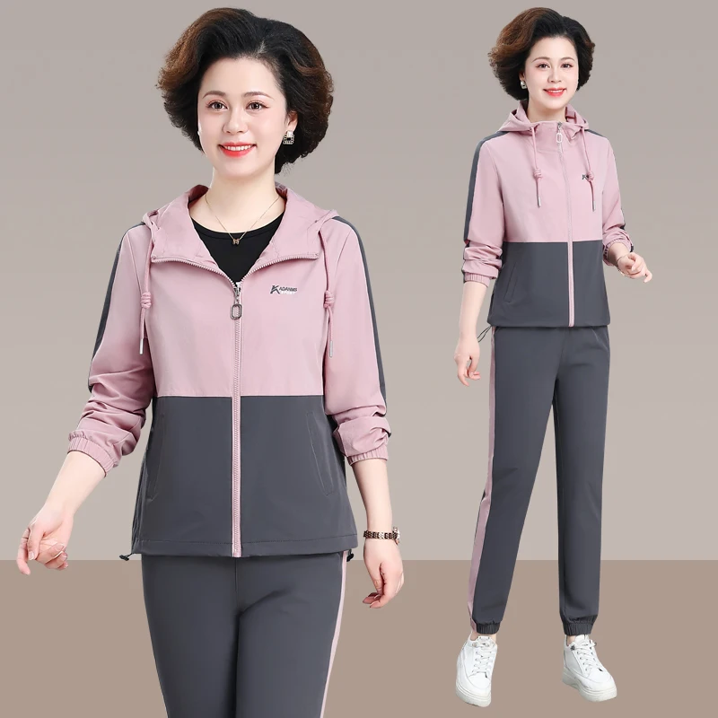 

Весенний женский спортивный костюм-двойка 2024: модный кардиган и свободный свитшот для бега, повседневный комплект больших размеров