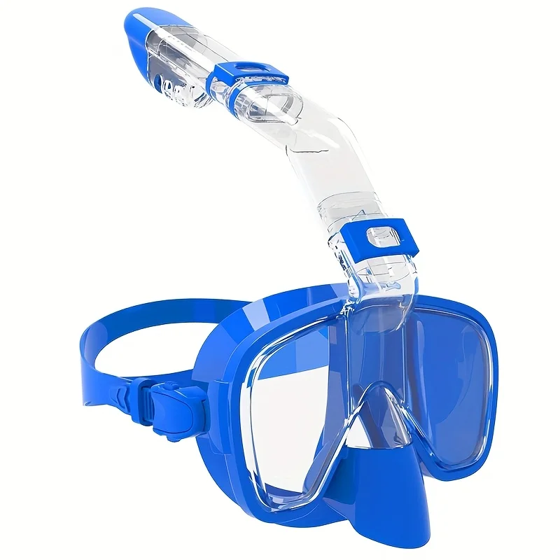 Juego de buceo 2 en 1 para adultos, máscara antiniebla panorámica, gafas de natación sumergibles con parte superior seca, polímero de silicona azul para nadar y bucear
