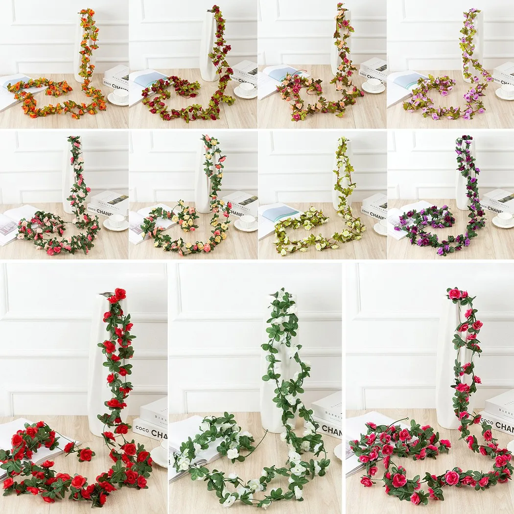 45 Flowers 8Ft Artificial Silk Rose Flower Hanging Garland Wedding Garden Decor& Wedding Garden Party Home Decoration