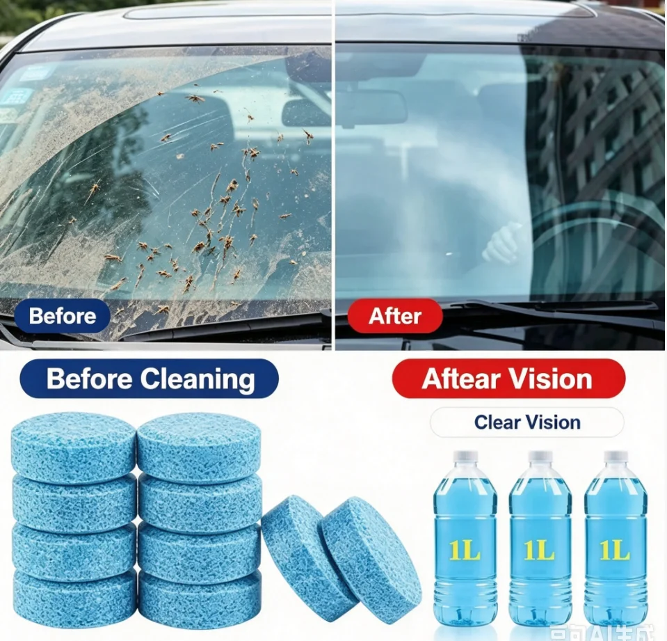 10/100Pcs Car Windshield Cleaner Car Effervescent Tablet Glass Water Solid Cleaner Windshield Spray Cleaner Car Wash Accessories