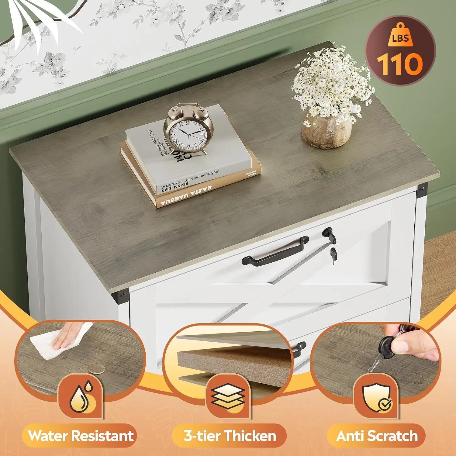 2 Drawer Wood File Cabinet Storage Organizer Home Office 19.68