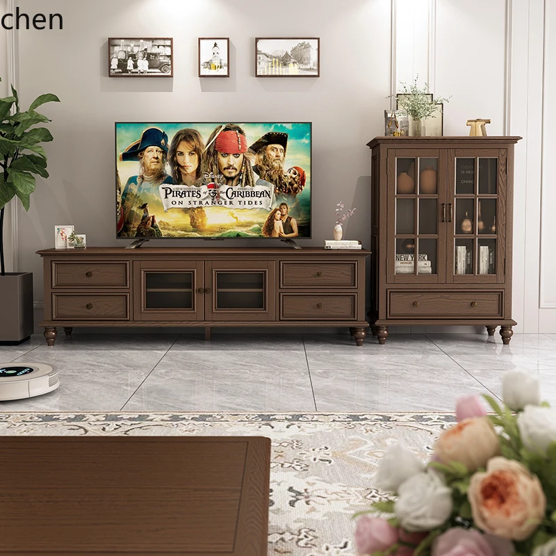 ZMLall solid wood TV cabinet coffee table combination living room ash wood storage locker