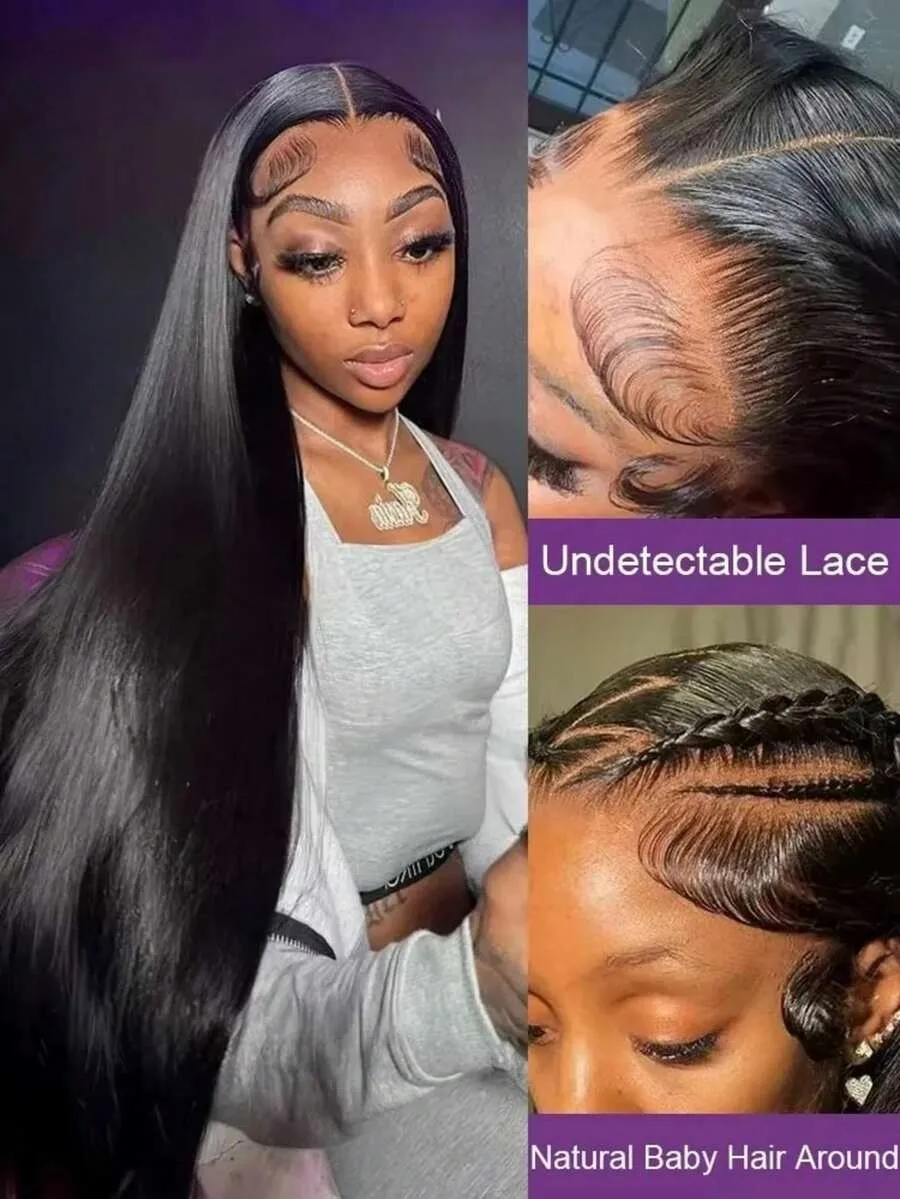 40 42Inch Human Hair Wigs Straight 13x4 13x6 Hd Transparent Lace Front Wigs Silky Straight Human Hair Pre Plucked With Baby Hair image 2