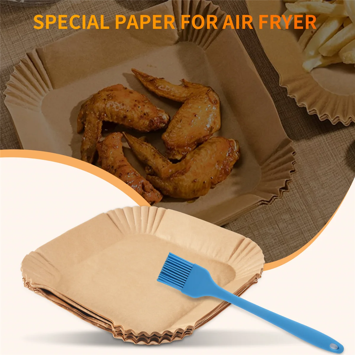 Papel para hornear CALIENTE para freidora de aire caliente cuadrado (20 cm), paquete de 100 papel para hornear Airfryer papel antiadherente desechable impermeable