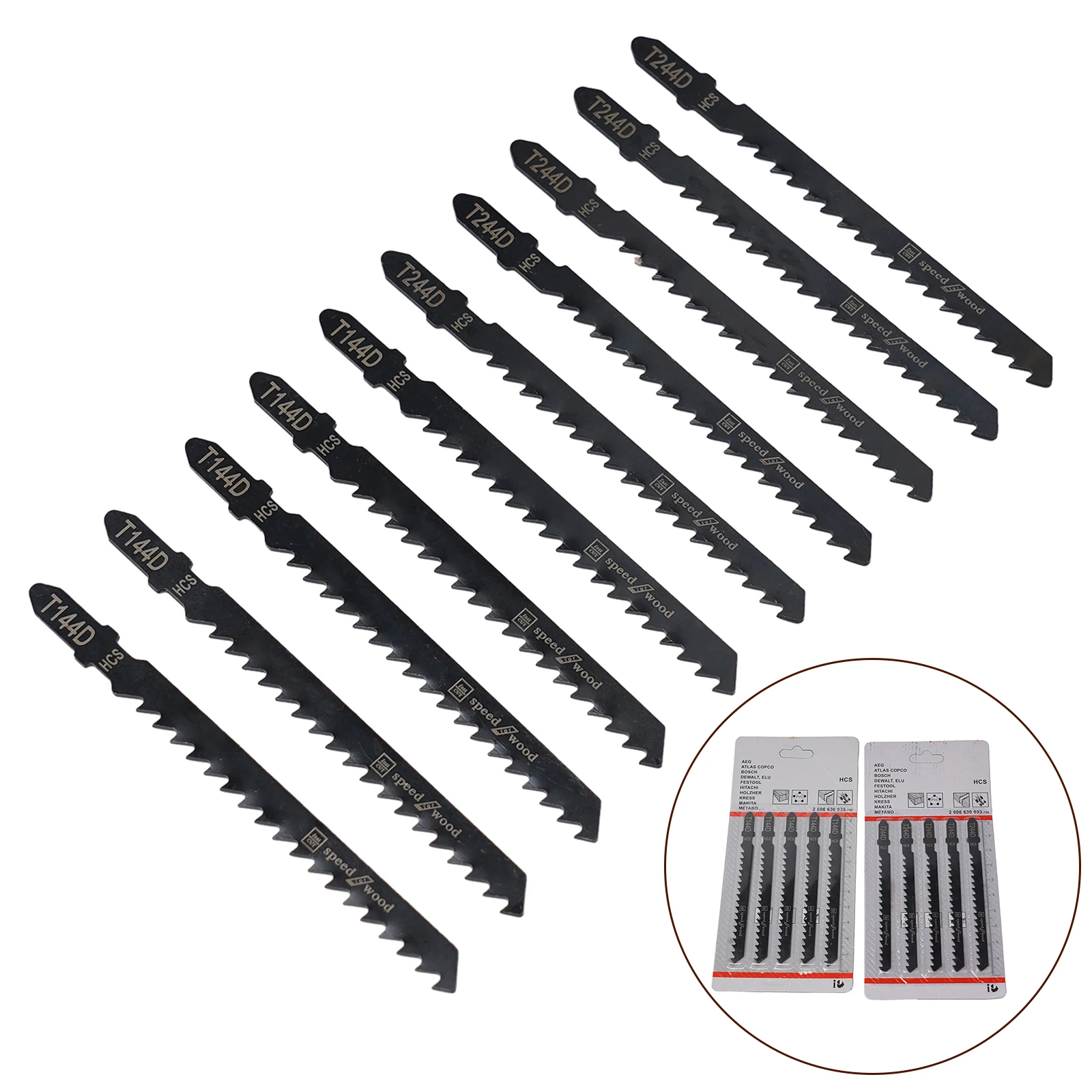10Pcs HCS JigSaw Blades T144D+T244D For High Speed  Wood Board Plastic Cutting Home DIY Curve Cutting Reciprocating Saw Blade