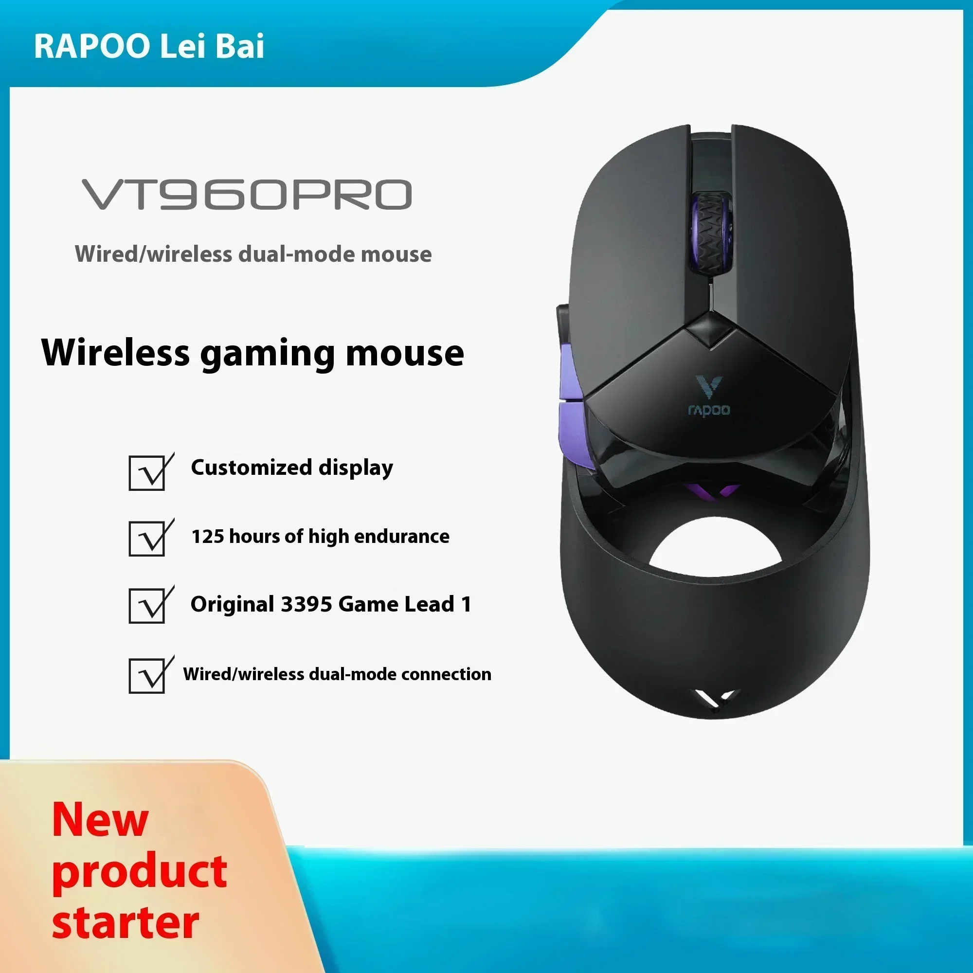 Rapoo VT960PRO Wireless Mouse Dual Mode 4k Oled Screen Paw3395 Gaming Mouse Rgb Ergonomics Programmable Onboard Memory PC Gamer