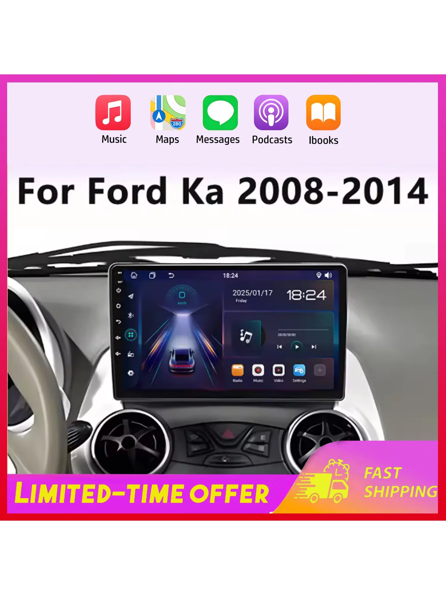 Android autoradio voor Ford Ka 2008 - 2014 Ingebouwde draadloze Carplay GPS navigatie Auto multimediaspeler 4+64G Accessoires - afbeelding 2