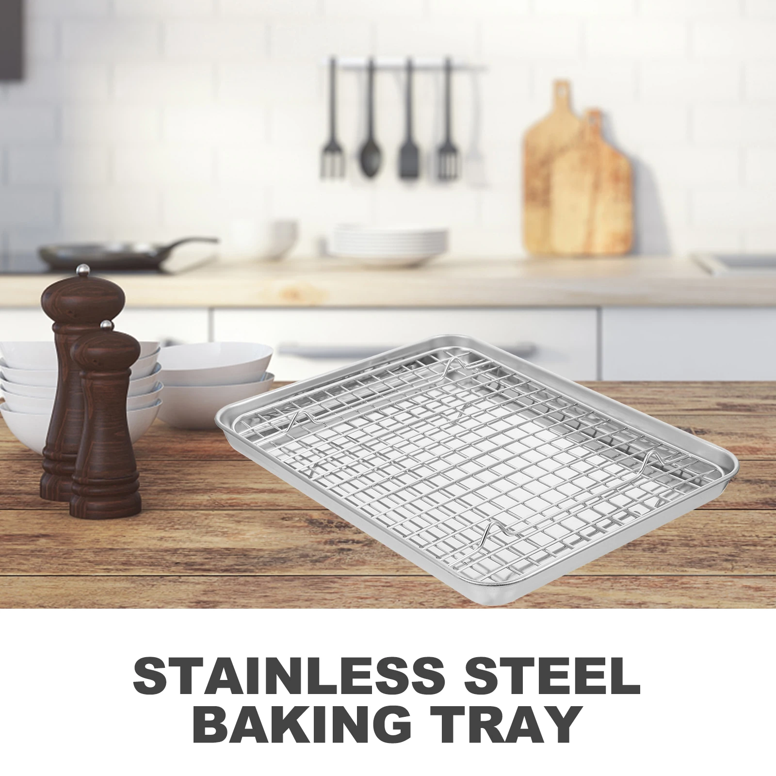 

Stainless Steel Roasting Pan Tray With Wire Rack For Oven Cooking Home Bakery Grilling Baking Pan Rack Set Kitchen Bar Counter