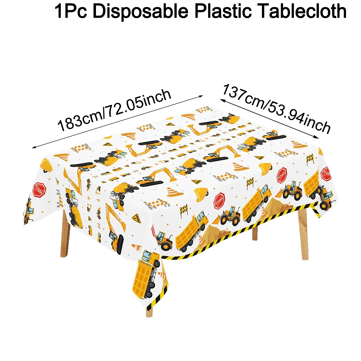 Engineering Vehicle Disposable Tablecloth Yellow Excavator Truck Pattern Plastic Table Cover First Birthday Party Supplies