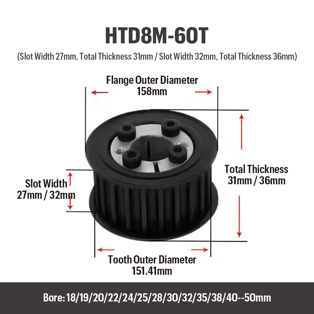 HTD8M 50/60/72T タイミングプーリーキーレスブッシュボア 18/19/20/22/24/25-50 ミリメートル鋼同期ホイール幅 25/30 ミリメートルベルト
