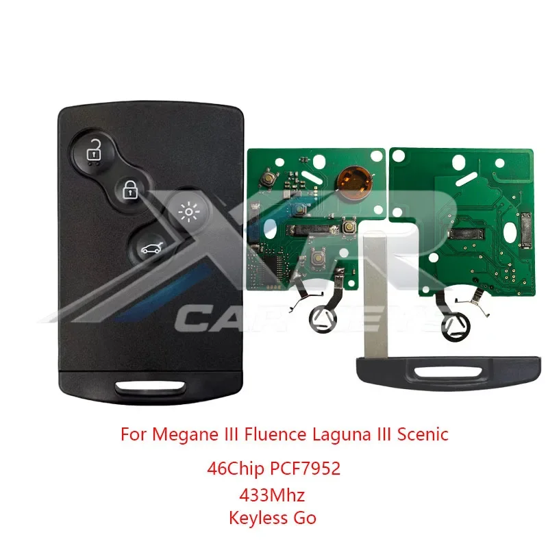 For Renault Megane Scenic Clio IV Captur Laguna Zoe Koleos Car Key Card Fob 433MHZ PCF7952/7953M 46/4AChip Remote Key Car Key