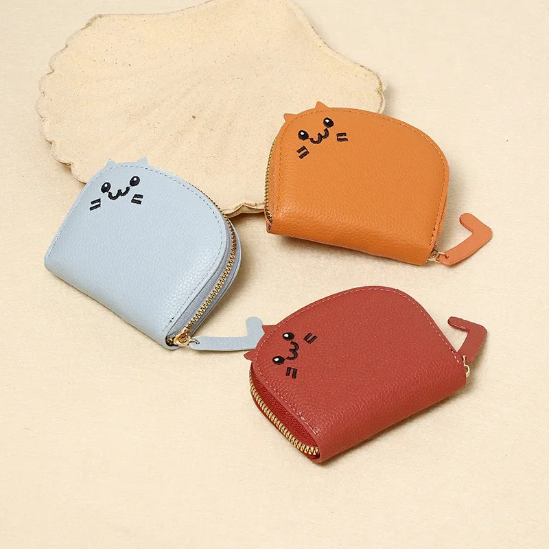 Petit sac à cartes chat mignon pour filles, portefeuille à fermeture éclair, porte-monnaie multi-fentes, mode étudiante, nouveau