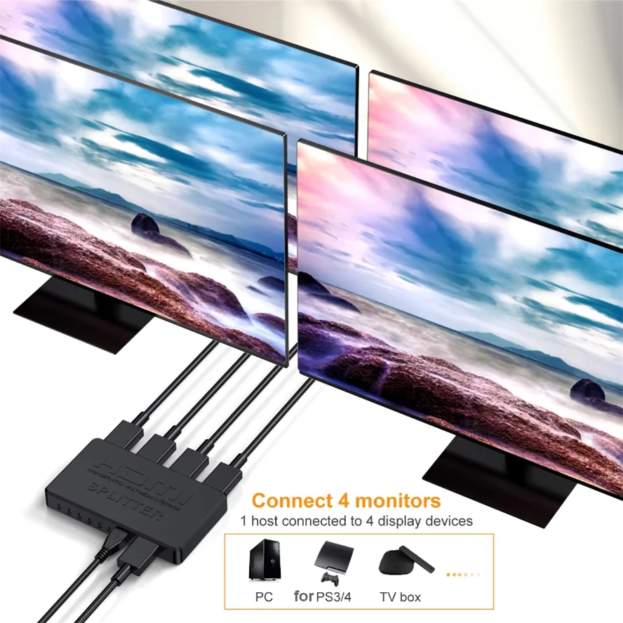 4K 2K HDMI-compatible Splitter 1 in 4 out 4x1 HDTV Switch HDMI-compatible Adapter HD Video Switcher for Xbox PS4 DVD PC Laptop image 5