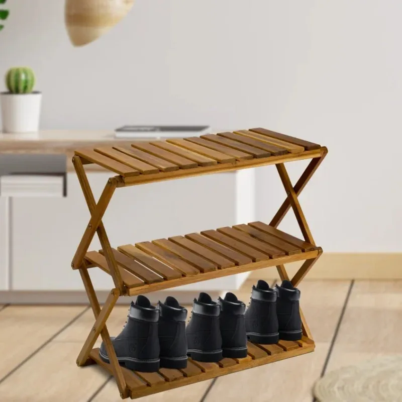 Solid Wood 3-Regal Schuh Regal Organizer Simple Design Foldable Schuhs Chrank For Wohnzimmer Wohnzimmer Eisen Steel Metal M