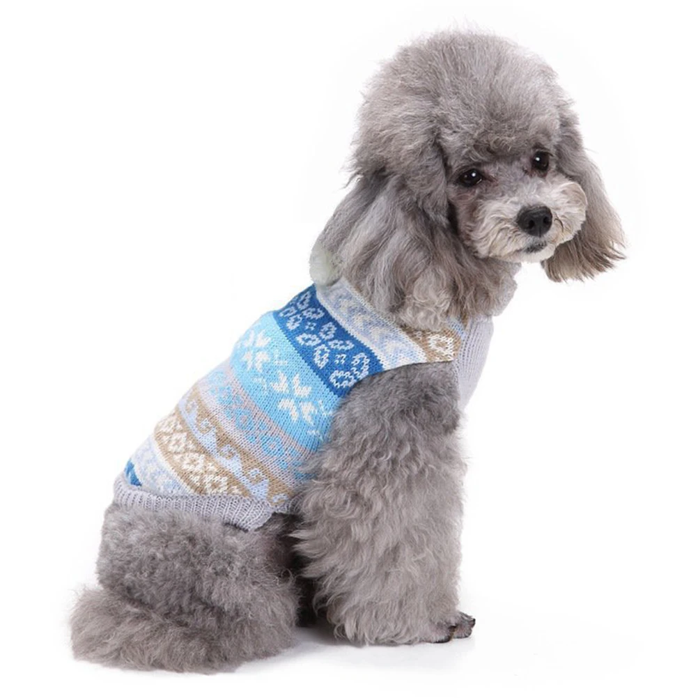 

Sleeveless Dog Hoodies Winter Pet Clothes Blue Christmas Sweater Warm for Small Dogs Fashion Theme Dog Wear Garment
