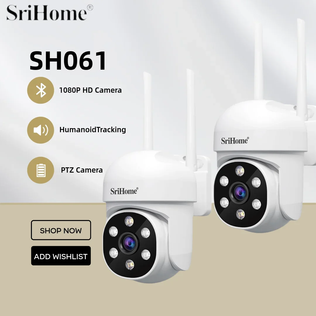 

Srihome 2pcsSH061 PTZ Wi-Fi камера 2MP 1080P умный дом безопасности 3-кратный цифровой зум AI обнаружение гуманоидов CCTV домофон радионяня