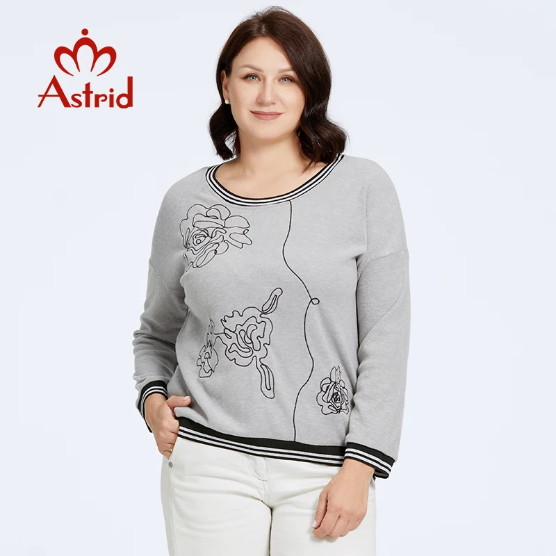 Astrid Women's Sweater 2023 Top Oversized T-shirt Female Basic Clothing Fashion Embroidery Flower Pullovers Soft Knitted Jumpers