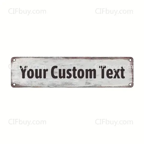 [2D Flat] Customizable White Rustic Metal Sign Custom Text Wall Hanging Decor