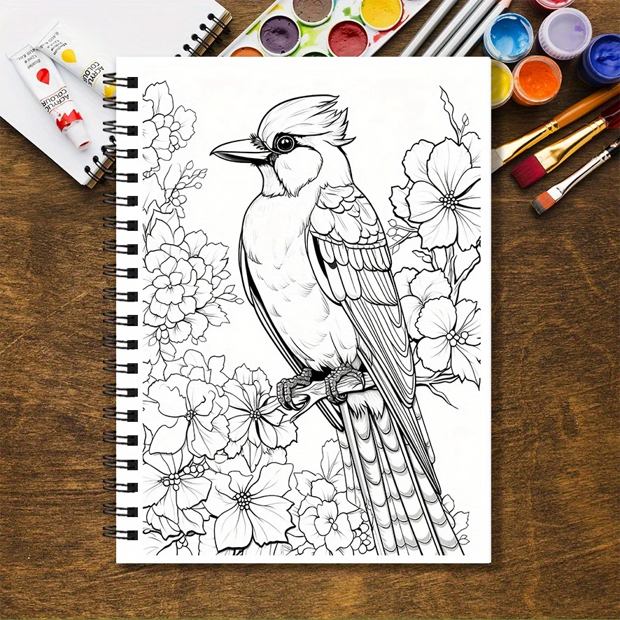 Libro para colorear de pájaros coloridos - 8,3 x 11,2 pulgadas 32 páginas - Ayuda a aliviar el estrés y hace un gran regalo para familiares y amigos
