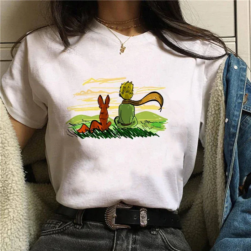 New Cute Cartoon Earth Space Little Prince T-shirt Ladies Fashion Harajuku Kawaii Graphic Printed Clothing Tops Tee 90s T-shirt