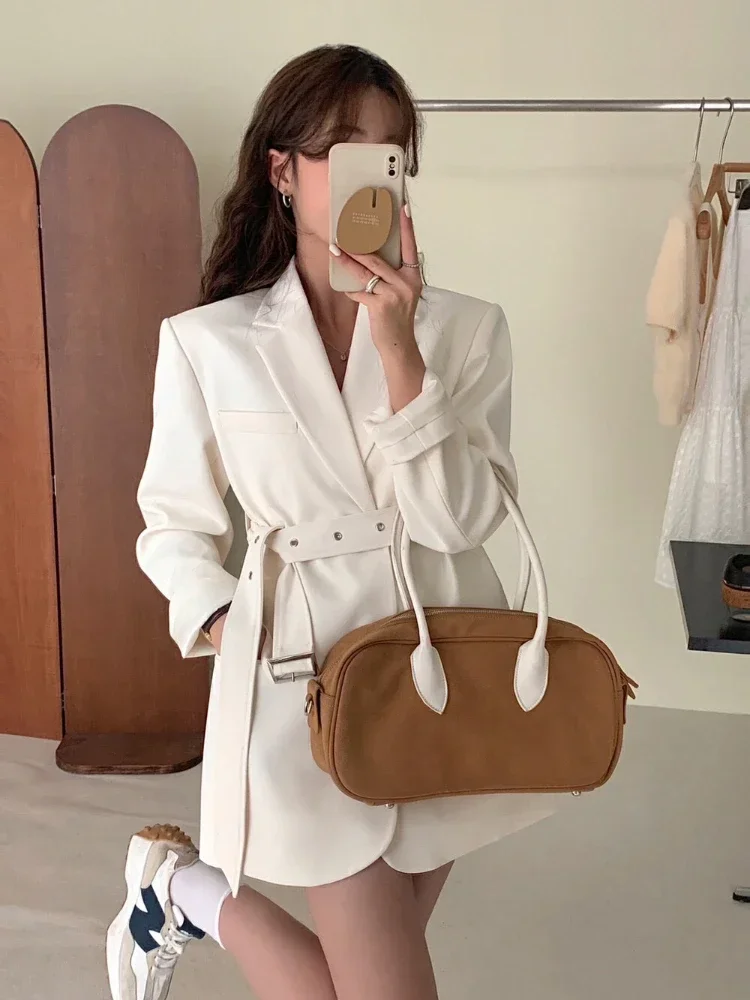 Korean Fashion Long Sleeve Blazer Women Spring 2023 New Elegant Single Breasted Blazer with Belt Office Ladies Streetwear Jacket