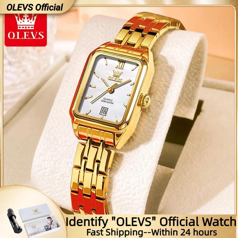 OLEVS Elegant Quartz Watch for Ladies Simple Dial Date Wristwatch for Women Solid Stainless steel Strap Original Hand Clock 2024