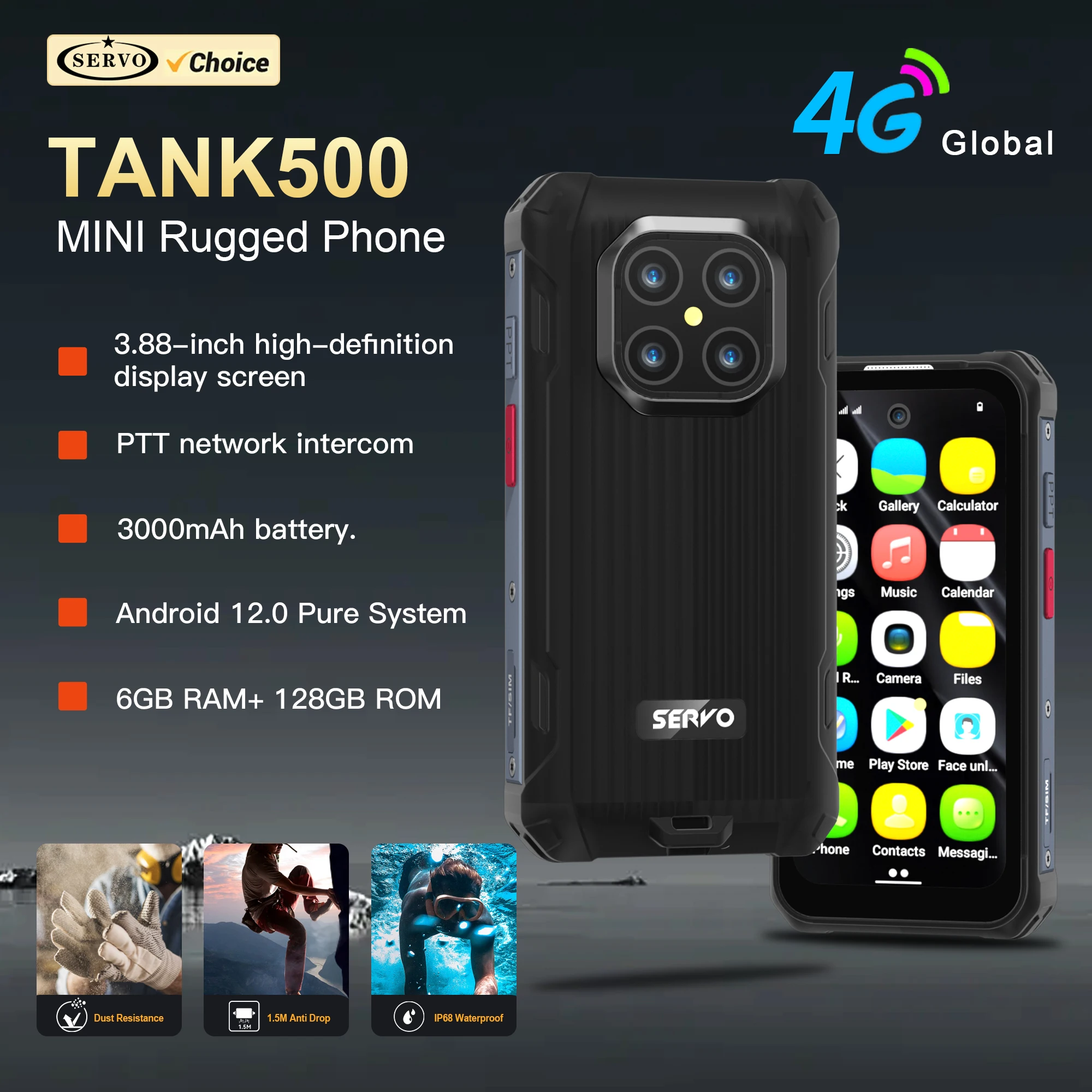 SERVO TANK500 Android Mini Rugged Smartphone 3.88