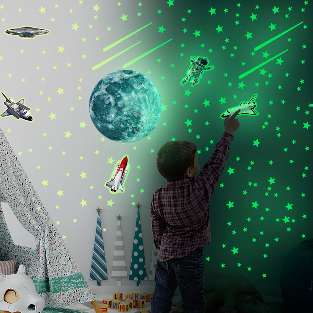 

Fluorescent Dark Decals PVC Waterproof Children Room Wall Decorative Sticker Decor Adjustable Size Moon Stars Home
