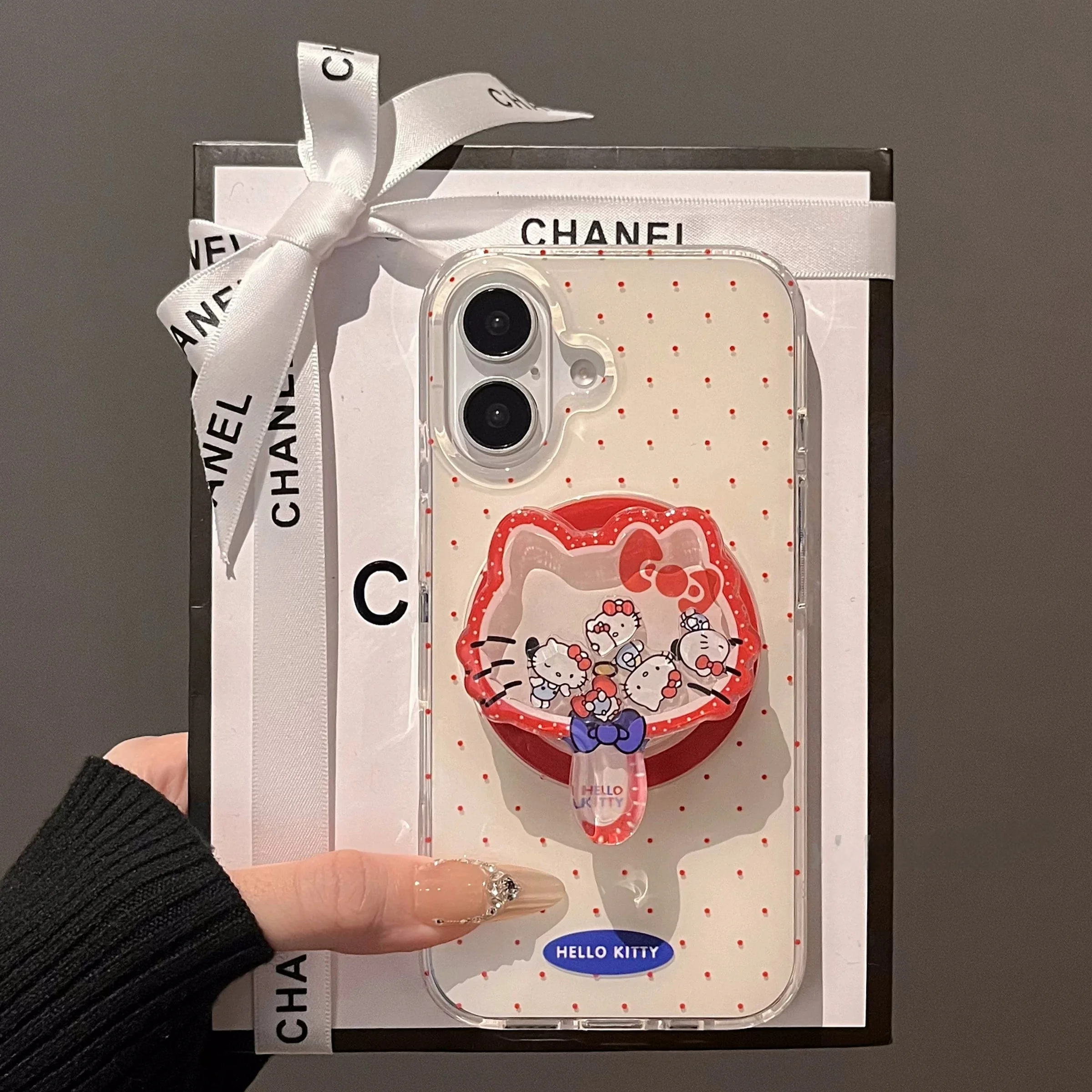 Cute 3D Wave Point Magsafe Wireless Charge Phone Case For iPhone 15 14 13 16Pro Max Cartoon Hello Kitty Shake KT Magnetic Stand