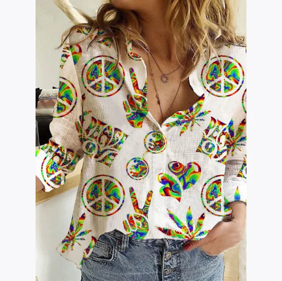 

Women's Shirt 3D Printed Fresh Style Long Sleeve Button Top