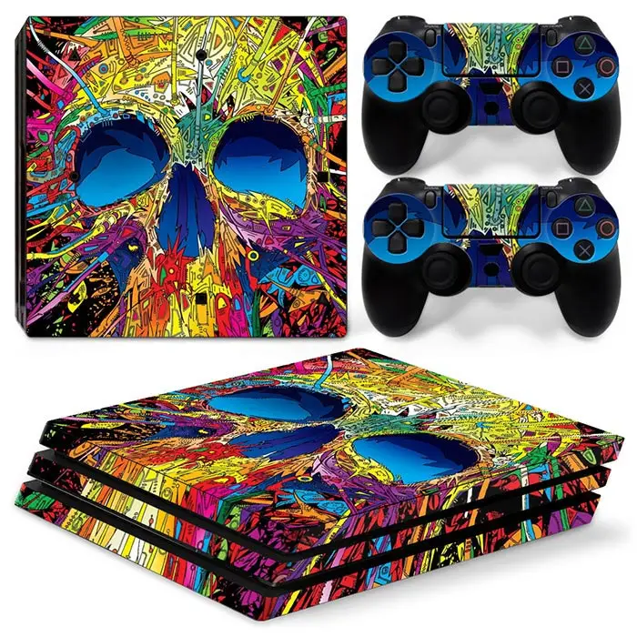 Multiple personalized skull designs Skin Sticker Protective Vinyl Decal Cover for PS4 Pro Console and 2 Controllers customized ﻿