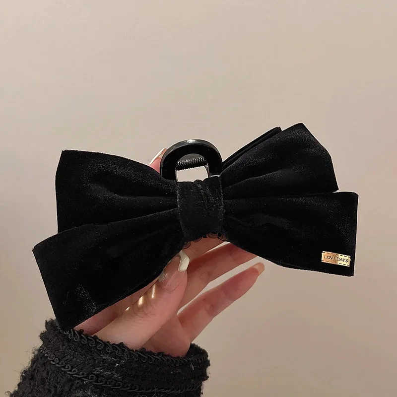 Velvet Hair Clips Black Double-Sided Bow Shark Clips Advanced Texture Women Back Head Hairpin Fashion Barrettes Hair Accessories