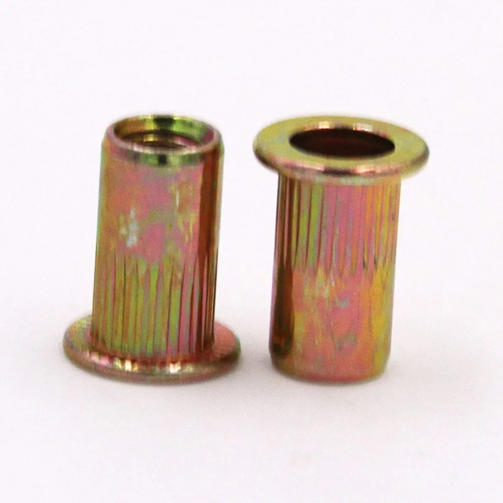 50pcs M6 Zinc Coated Carbon Steel Flanged Rivet Nuts for Blind Side Fastening with Serrations to Prevent Rotation During Torque