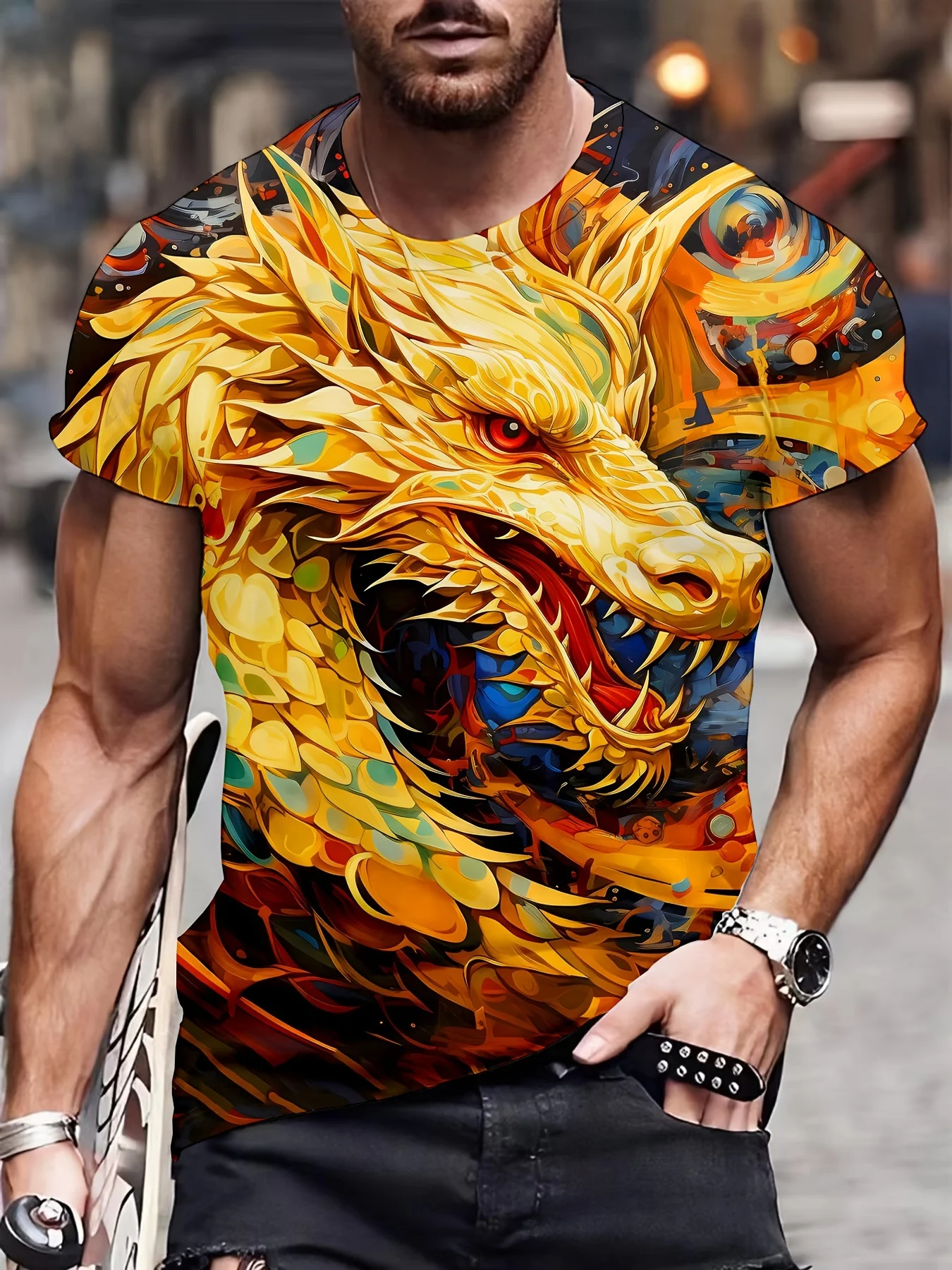 Dragon Print Clothes Men Funny Men's Summer Clothes T Shirt Men Short Sleeve Tee Dragon Graphic T Shirts Personalized T-shirt