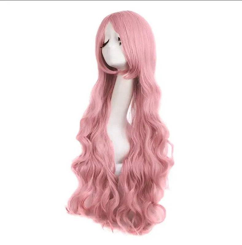 Pink Wigs with Bangs Long Wavy Pink Wigs for Women Synthetic Natural Wavy Wig Heat Resistant Colorful Wigs for Daily Party Cospl