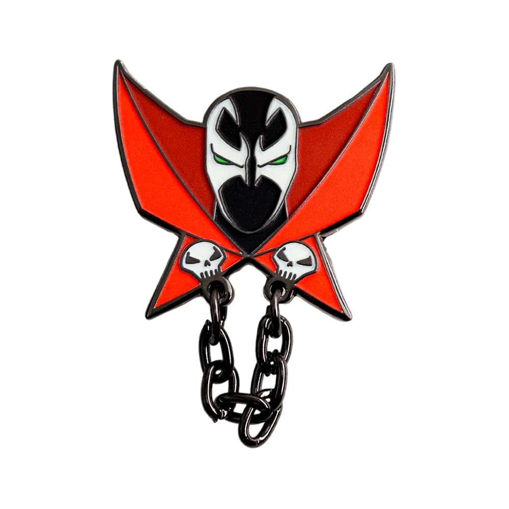 Bonito sppawn esmalte broche crânio capa vermelha corrente lapela pino quadrinhos herói personagem crachá acessórios fãs presente coleção ficção científicaovi