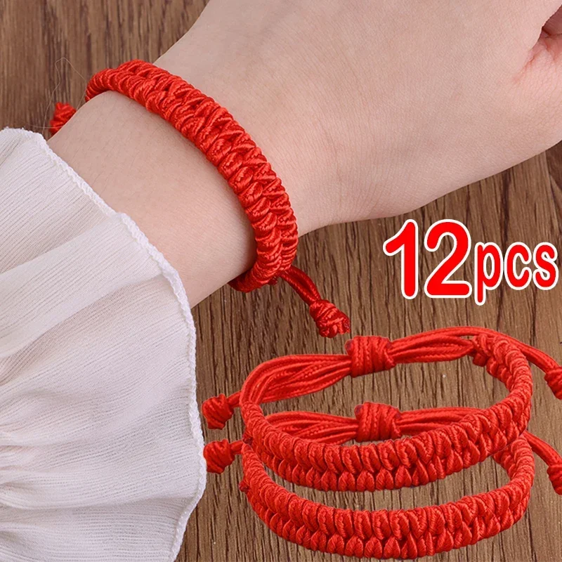 1/12pcs Handmade Tibetan Buddhist Lucky Rope Bracelets Bangles Red Thread Adjustable Knots Bracelet for Women Men Wrist Jewelry