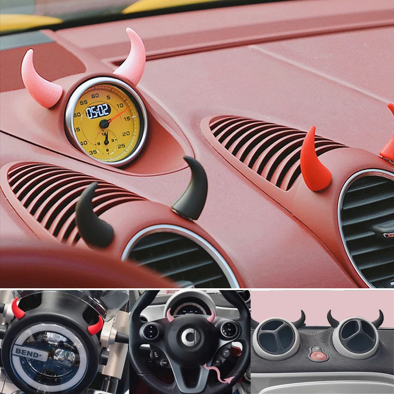 1 set of car Air Outlet direction Cute Devil Horn MINI Dashboard 3D ornament accessories used on all cars