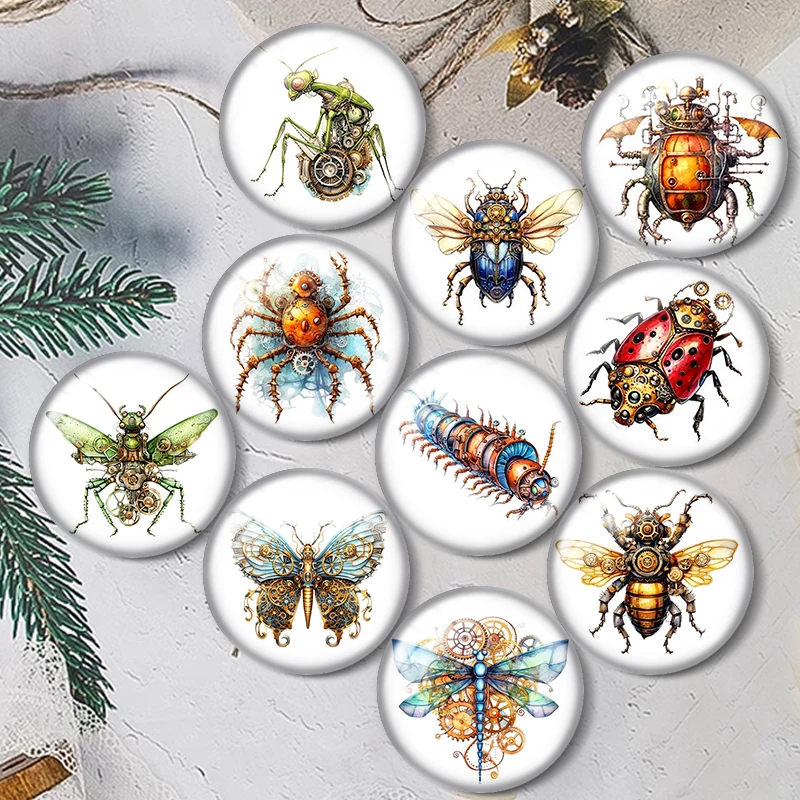 Watercolor Steampunk Insects 10pcs 12mm/18mm/20mm/25mm Round photo glass cabochon demo flat back Making findings