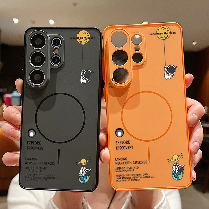 Little Astronaut Magnetic Phone Case For Samsung Galaxy S25 S26 Ultra Edge S24 S23 FE A57 A17 A56 A37 A16 A55 A36 A55 Hard Cover