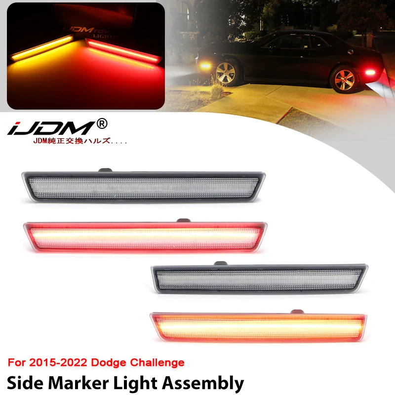 

Car Front Amber Rear Red Bumper LED Side Marker Light Lamps For Dodge Challenger 2015 2016 2017 2018 2019 2020 2021 2022 2023