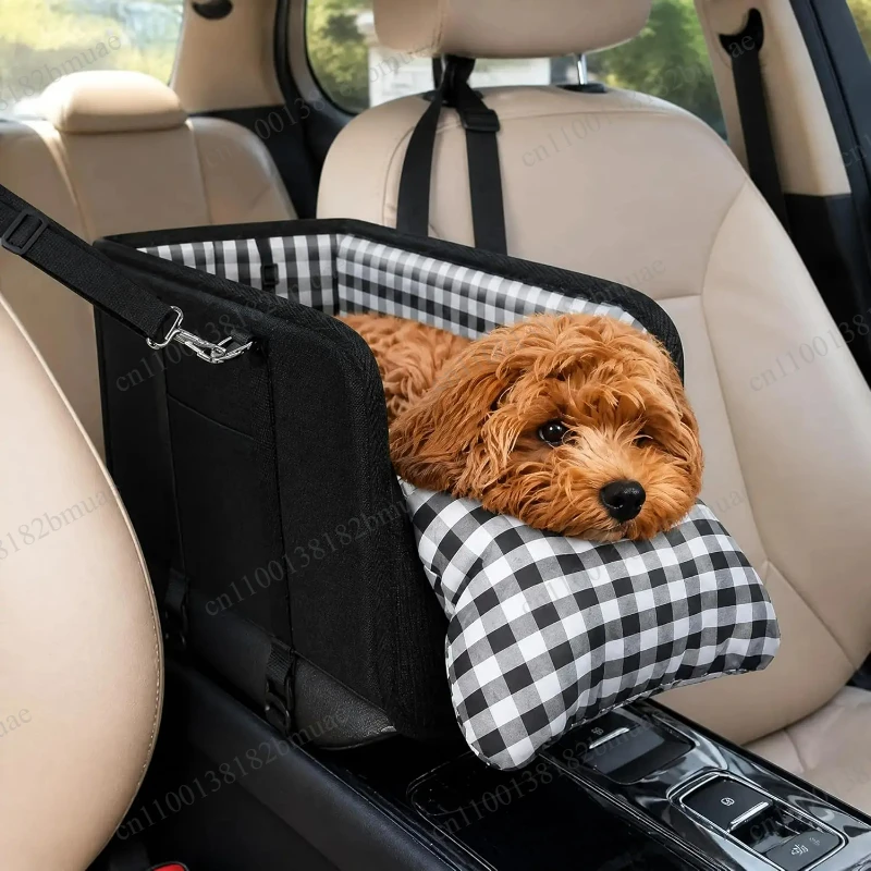 Adjustable Straps Console Dog Car Seats Portable Center Seat Booster with Safety Leash Pet Booster Seat with Soft Cushion