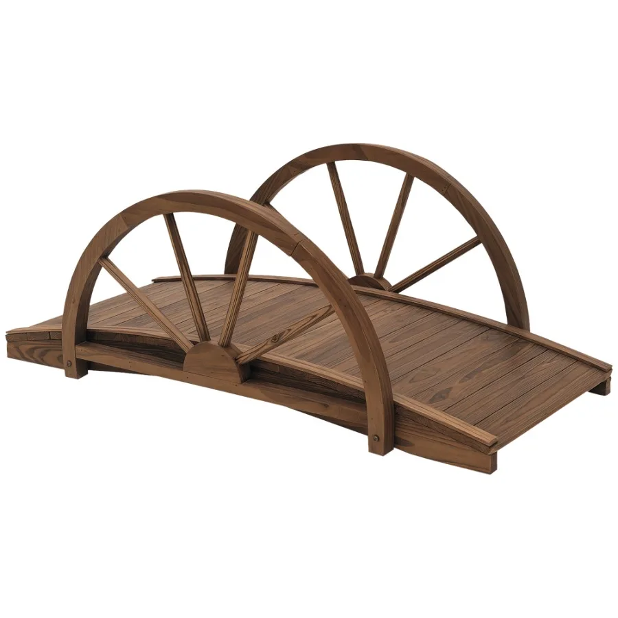 

3.3ft Wooden Garden Bridge Arc Footbridge with HalfWheel Style Railings Solid Fir Construction Stained Wood