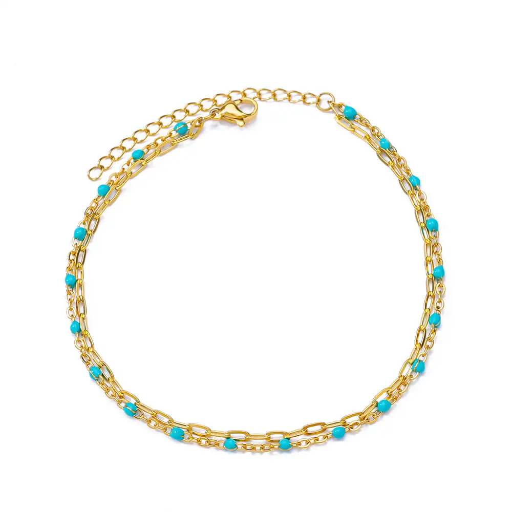 Zircon Cross Anklets for Women, Double Chain Design