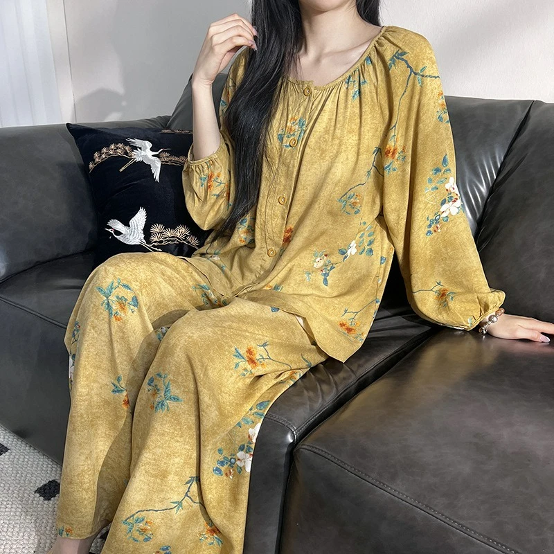Autumn Casual Comfortable Loose Fitting Long Sleeved Pants Home Wear Set That Can Be Worn Outside New Printed Pajamas for Women