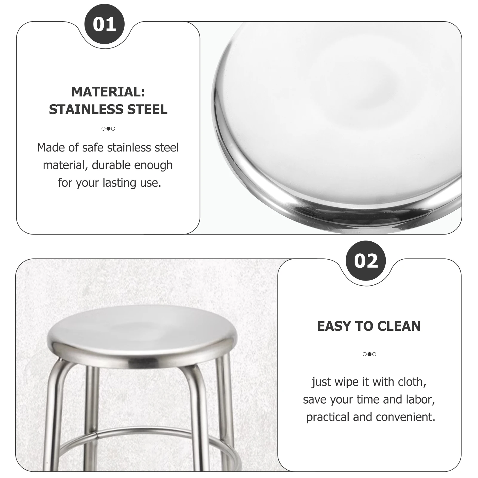 Thickened Stool Surface 29cmx1.2mm Stainless Steel Seat for Kitchen Dining Wedding Banquet Easy Clean Metal Chair Part Bar Stool